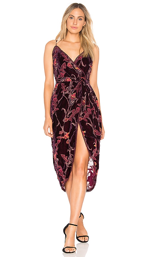 floral velvet burnout wrap dress