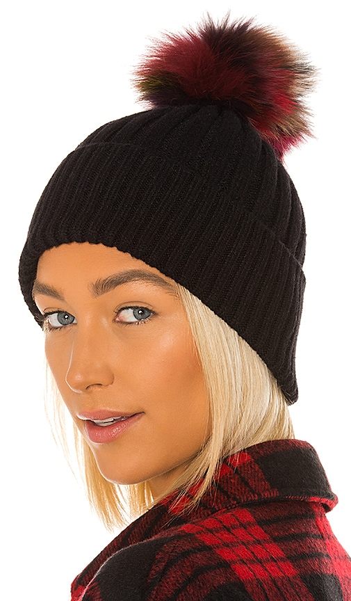 Multi Fox Fur Pom Knit Hat