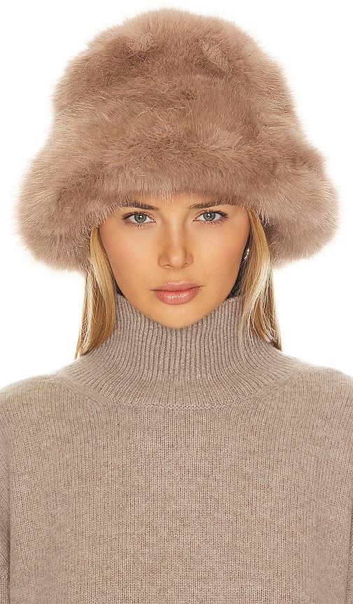 Jocelyn Oversized Faux Fur Bucket Hat In Palomino