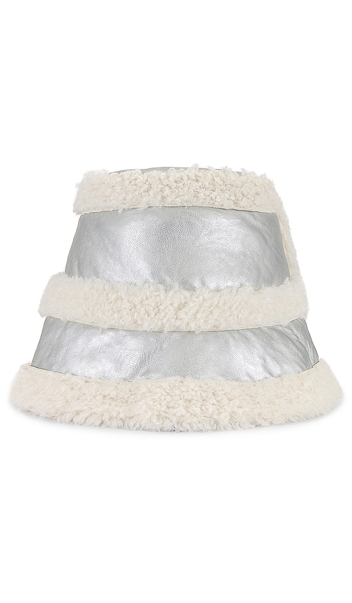Shop Jocelyn Faux Shearling Metallic Bucket Hat In Ivory,silver