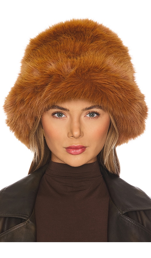 jocelyn Oversized Faux Fur Bucket Hat in Chestnut | REVOLVE display picture 2