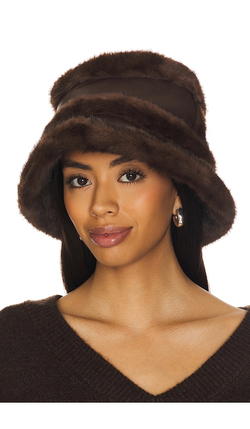 jocelyn Faux Mink & Leather Bucket Hat in Chestnut