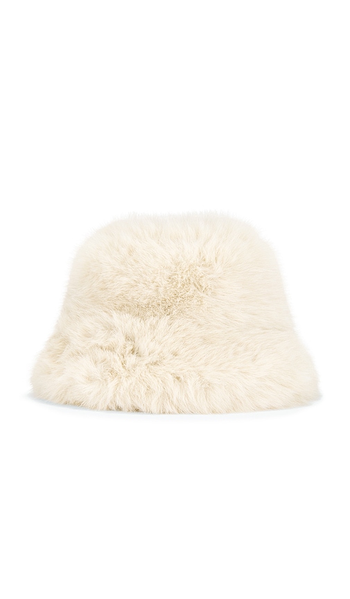  Jocelyn Oversized Faux Fur Bucket Hat In Beige. 