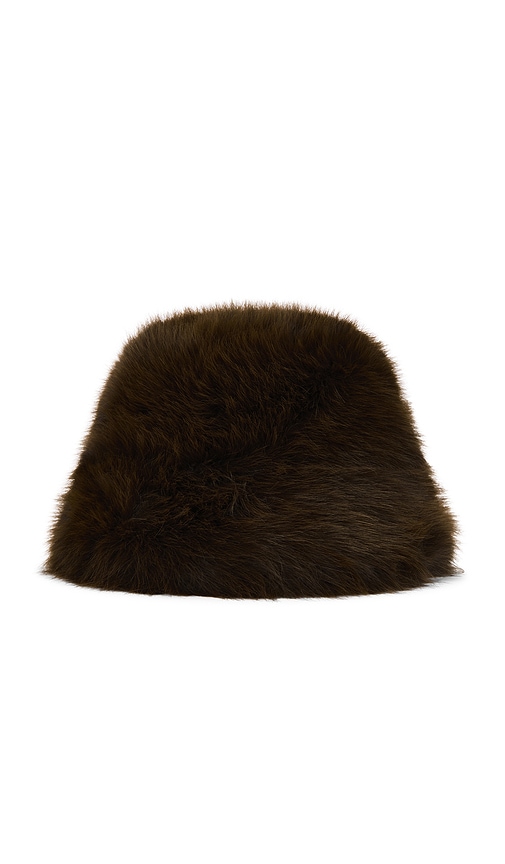 Jocelyn Oversized Faux Fur Bucket Hat In Chocolate. 