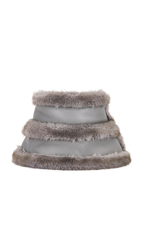 Jocelyn Faux Mink & Leather Bucket Hat In Gray