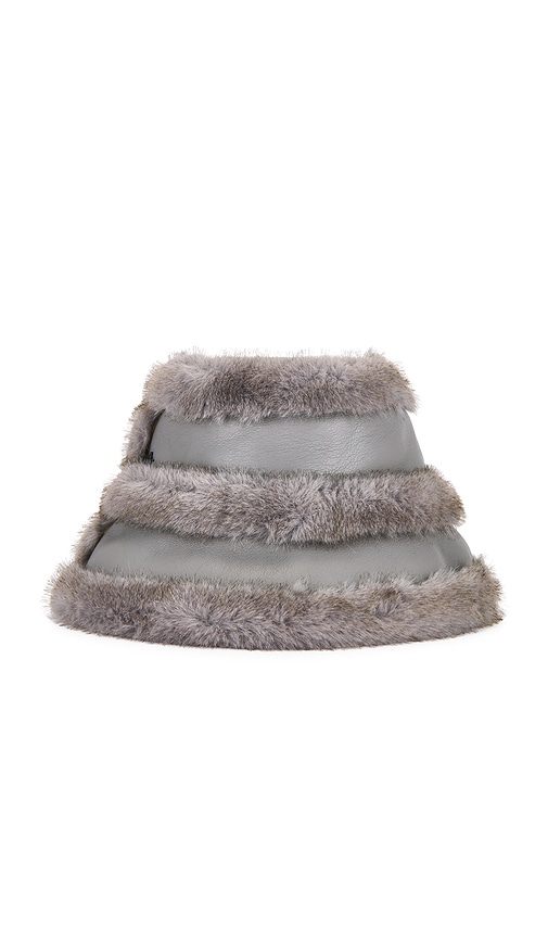 Jocelyn Faux Mink & Leather Bucket Hat In Gray