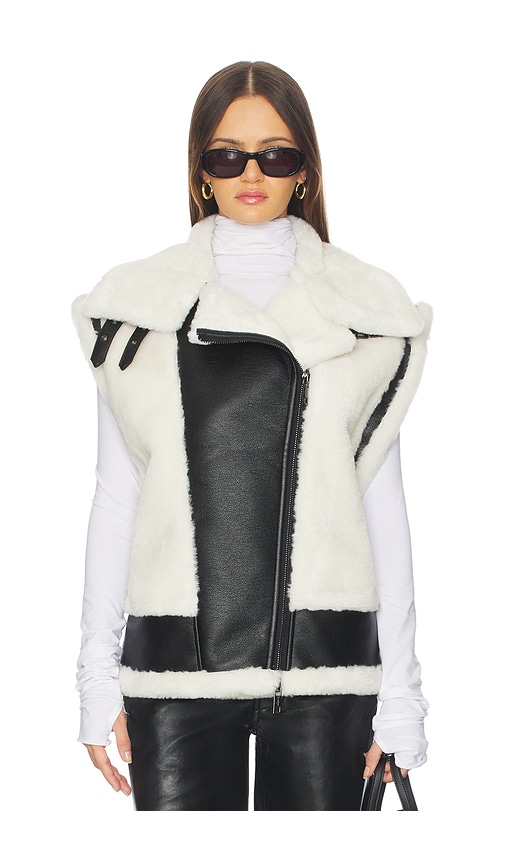 Jocelyn Faux Shearling & Leather Moto Vest In Multi