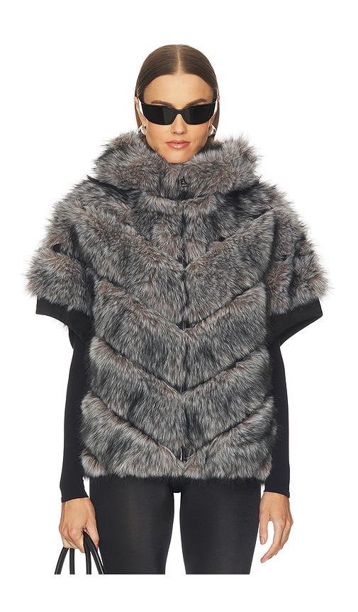 jocelyn Faux Fox Hooded Chevron Short Sleeve Jacket