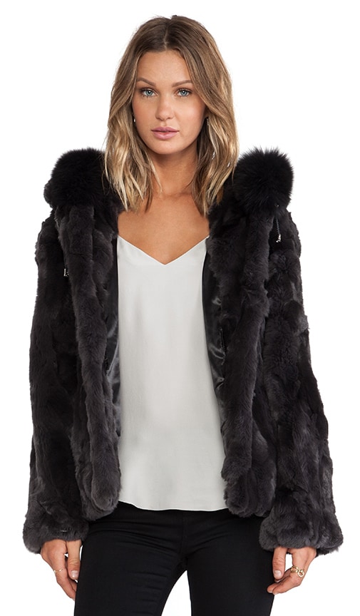 jocelyn Fox Fur Parka in Charcoal | REVOLVE