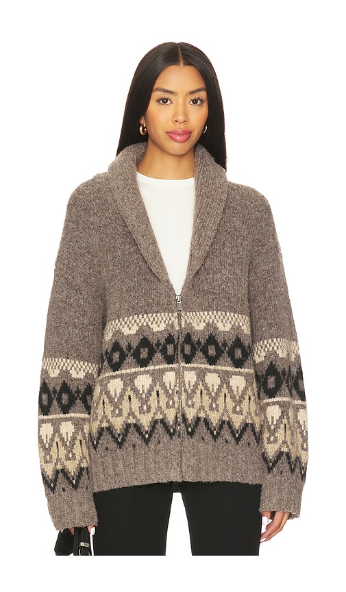 Joe's Jeans The Inga V Neck Fair Isle Cardigan Sweater In Gray