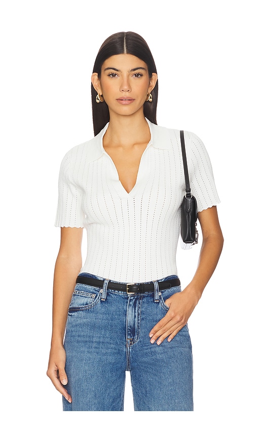 The Jess Pointelle Polo Shirt in Ivory. - size XS (also in L, M)
