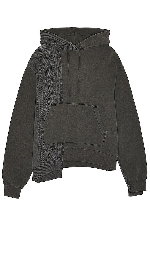 JOHN ELLIOTT Cable Knit Reconstructed Hoodie in Washed Black