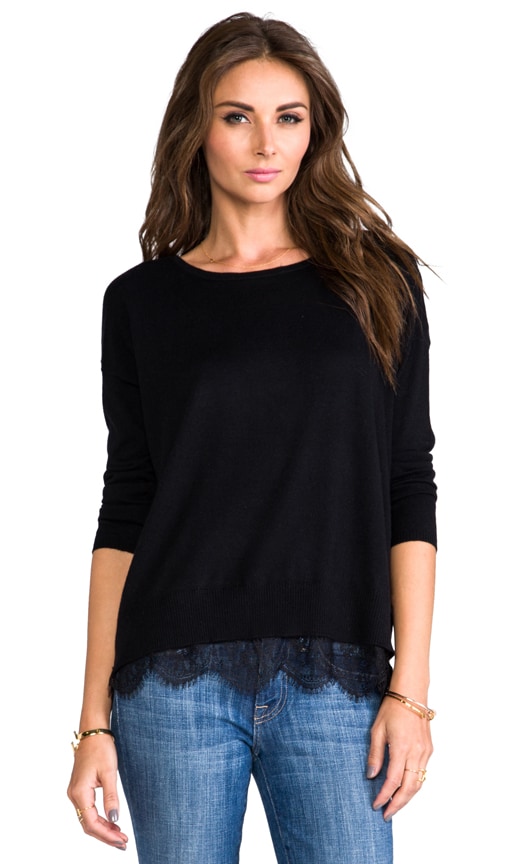 Joie Hilano Sweater with Lace Trim in Caviar | REVOLVE