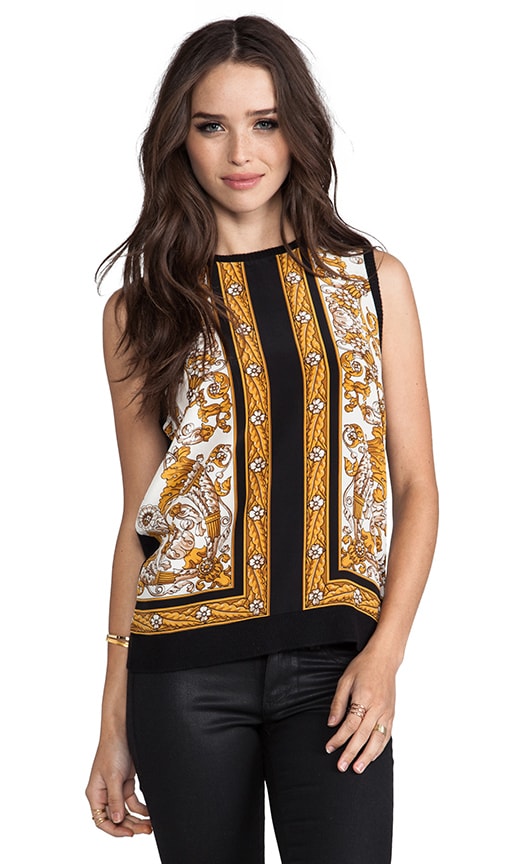 Solid With Scarf Print Sakura Sleeveless Top