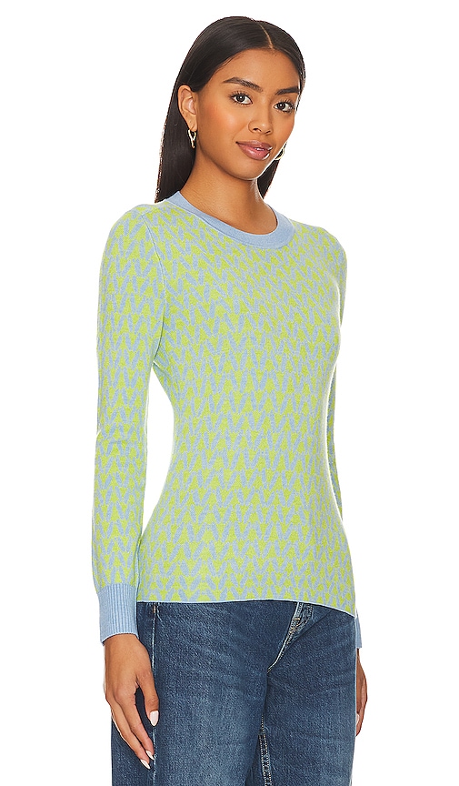Shop Joostricot Long Sleeve Crew Neck In Dutch Canal & Chartreuse