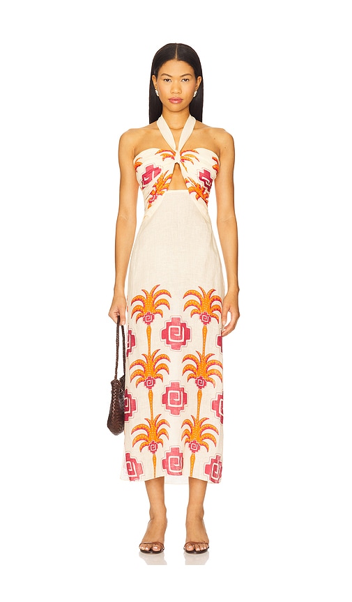 Johanna Ortiz Linen Water Adventure Midi Dress In Multi