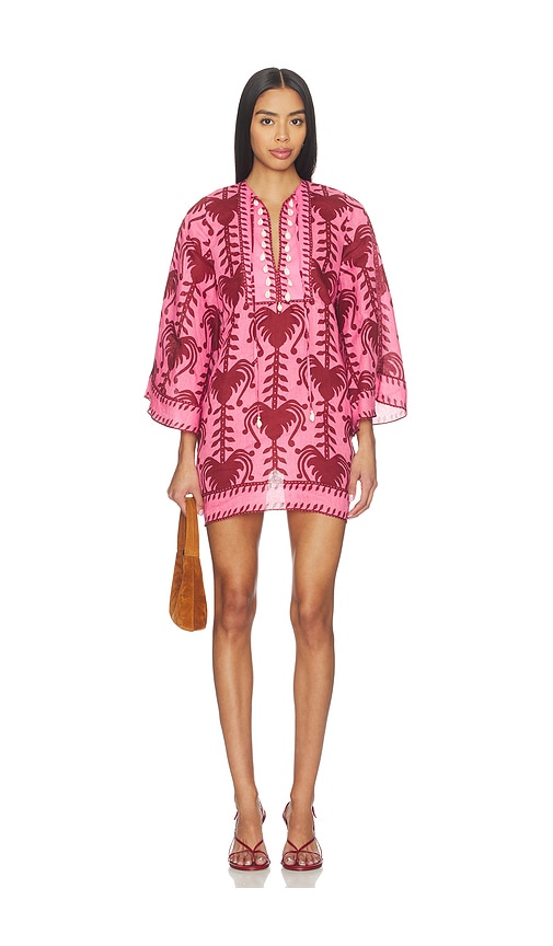 Johanna Ortiz Womens Pink/cheery Wild Savannah Long-sleeves Linen Tunic Dress In Gray