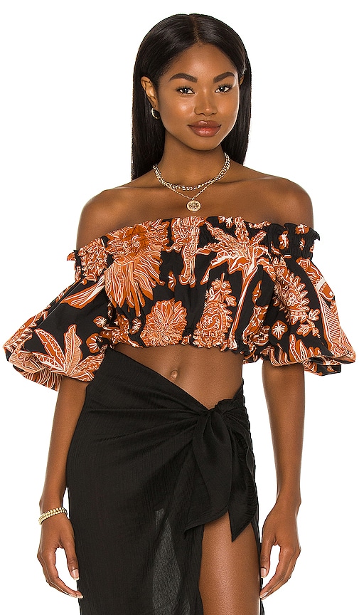 Johanna Ortiz Bambuco Crop Top in Macondo After Dark Black & Achiote Red