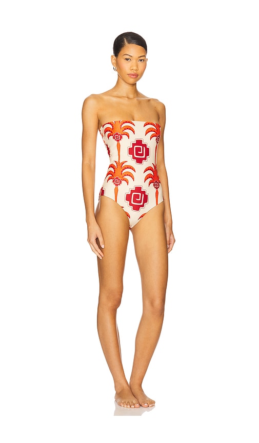 Johanna Ortiz Alta Mar Strapless Printed Recycled Swimsuit