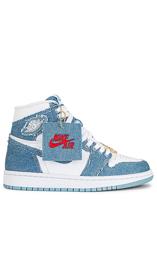 Jordan Air Jordan 1 Retro High OG Sneaker in White, Boarder Blue, & Metallic Gold