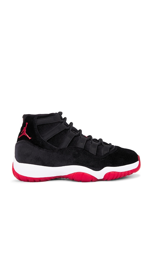 Jordan 11 high top black and red best sale