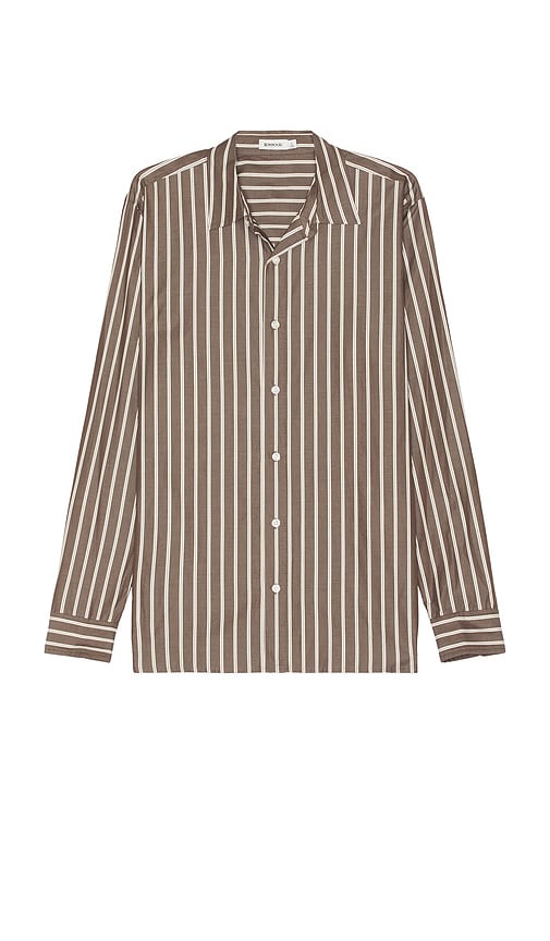 Shop Simkhai Hendrix Shirt In Chocolate Stripe