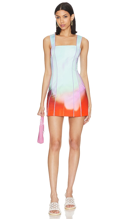 Simkhai Lucille Sateen Surreal Print Mini Dress In Hot Coral