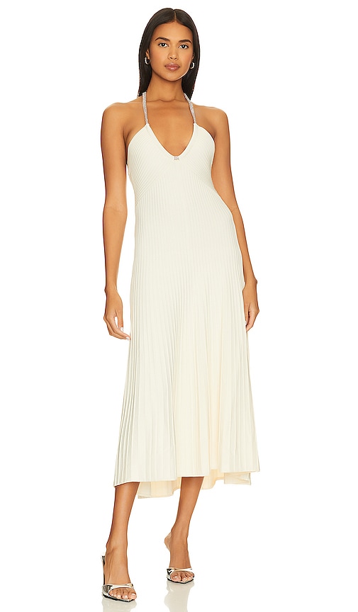 SIMKHAI Sadira Crystal Halter Midi Dress in Ivory