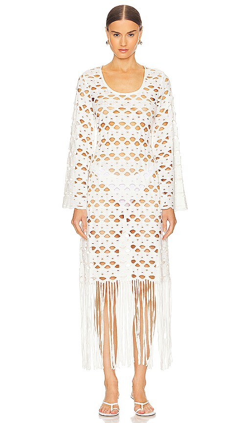 SIMKHAI Pierce Fringe Midi Dress in White