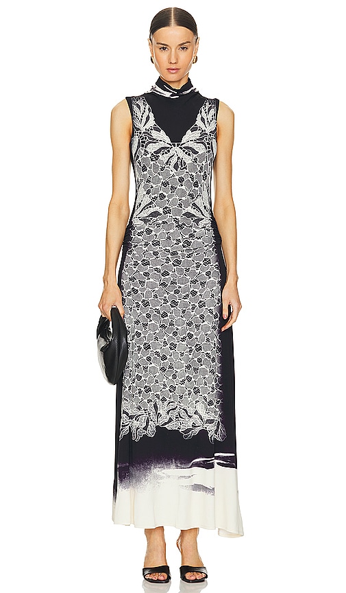 SIMKHAI Aldina Midi Dress in Black Cyanotype Print