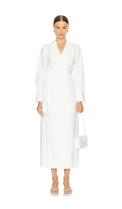 SIMKHAI Briar Draped Midi Dress in White | REVOLVE