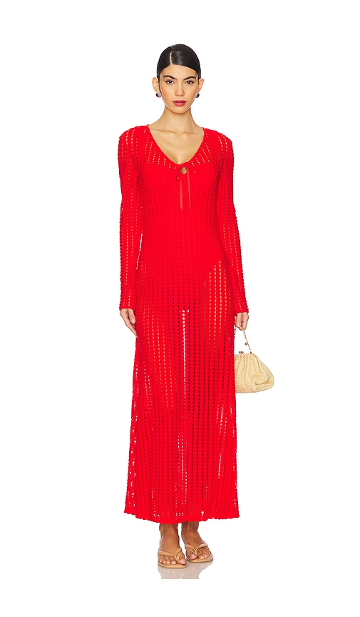 SIMKHAI Elton Keyhole Midi Dress in Red