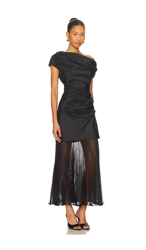 Simkhai Ammalie Draped Pleated-skirt Taffeta Dress In Black