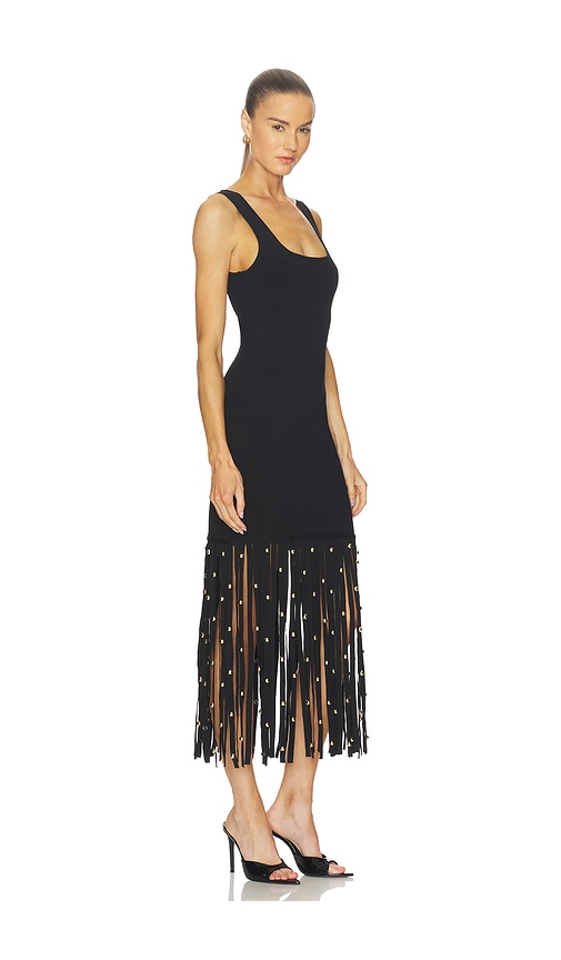 Simkhai Romelia Embellished Fringed Stretch-knit Midi Dress In Black