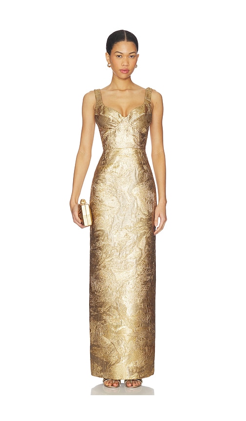 jonathan simkhai gold dress Viella Gown in Appliques Floral Homecoming Dress