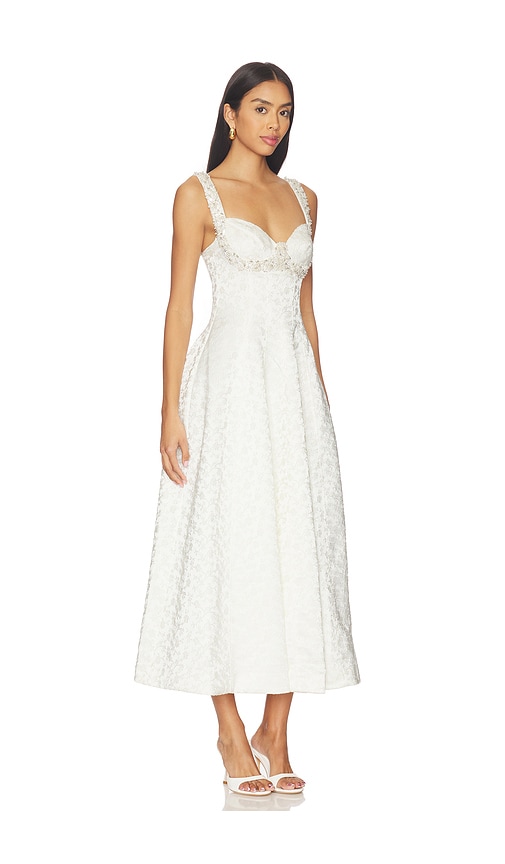 Simkhai Charlotte Embellished Pleated Satin-jacquard Midi Dress In White