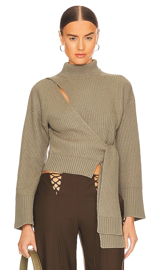 SIMKHAI Amaris Wrap Sweater in Olivine