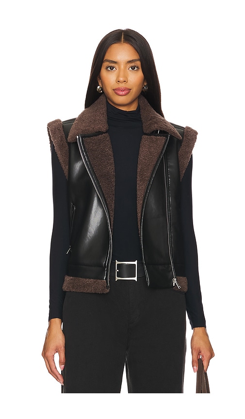 Simkhai Daniels Faux Leather Sherpa Vest In Black Chocolate