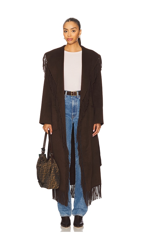 Simkhai Carrie Fringe Robe Coat In Brown