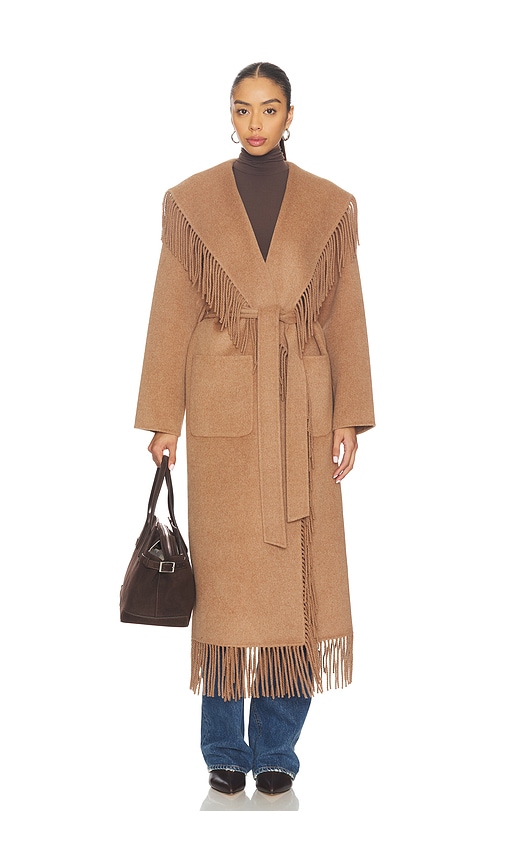 Simkhai Carrie Fringe Robe Coat In Brown