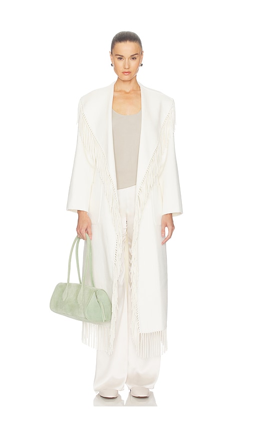 SIMKHAI ROBE-MANTEAU À FRANGES CARRIE  en White. Taille XS. Also en S, M, L.