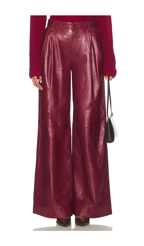 Simkhai Women's Wide Leg Kobie Wide Leg Leather Pant In Cranberry In Red