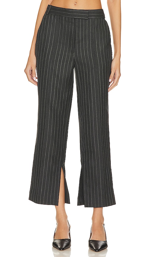 SIMKHAI Vera Crop Pant in Grey Pinstripe | REVOLVE