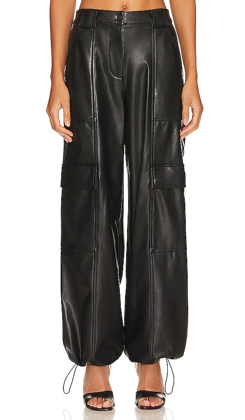 Simkhai Sofia Womens Vegan Leather Drawstring Cargo Pants In Black