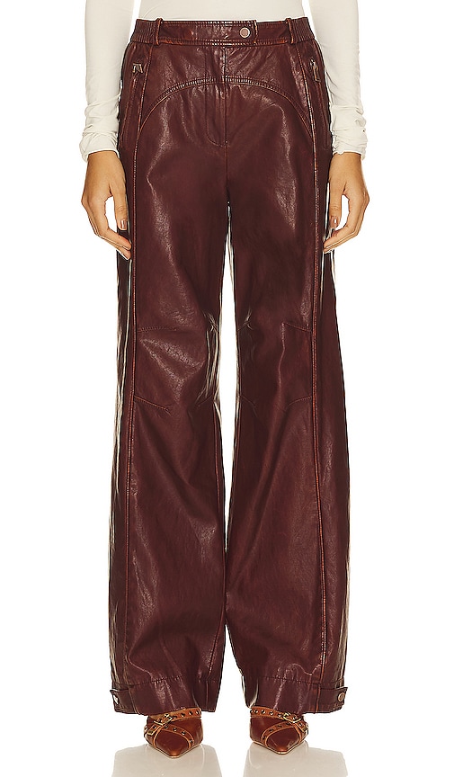 Ceren Ocak Straight Leg Shiny Pants in Dark Brown