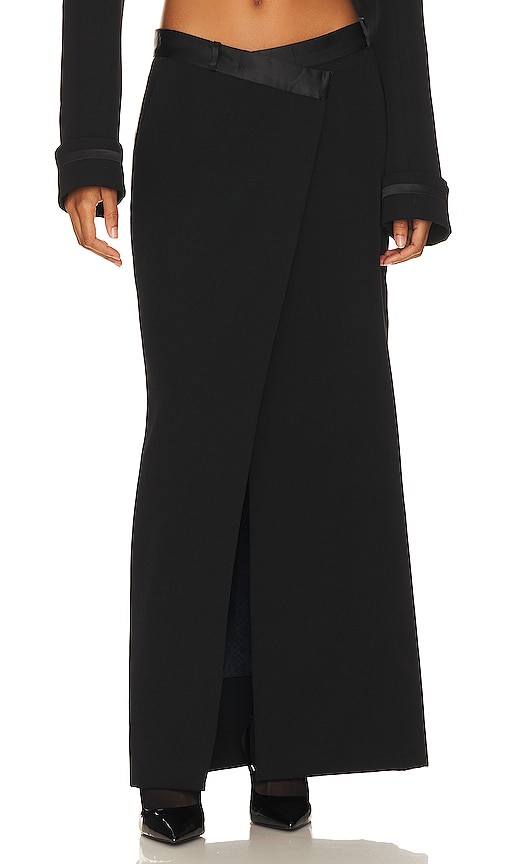 Simkhai Clarisse Satin Combo Overlap Maxi Skirt In Black