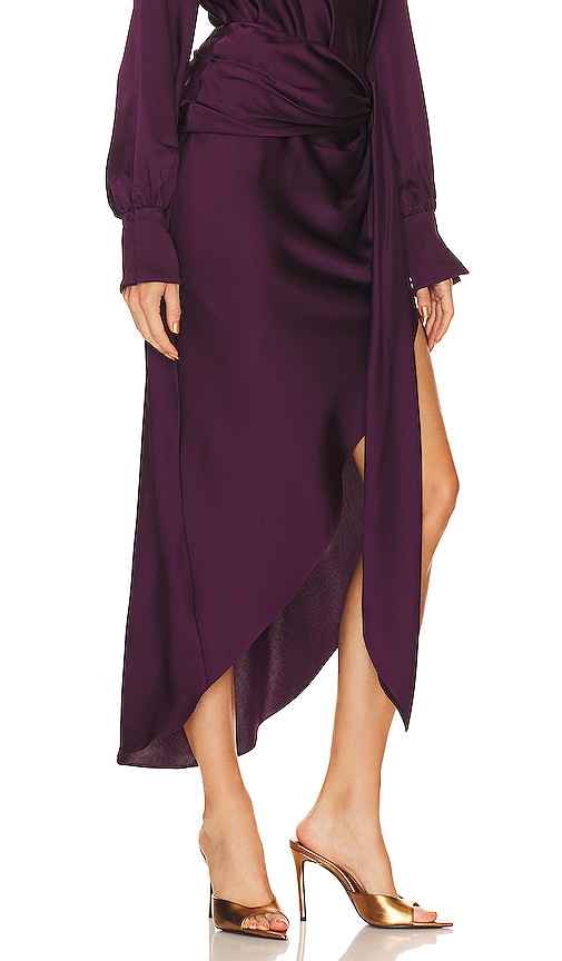 Shop Simkhai Elisabetta Draped Midi Skirt In Wine