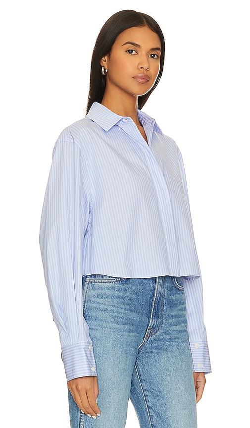 Shop Simkhai Renata Cropped Button Down Shirt In Stripe