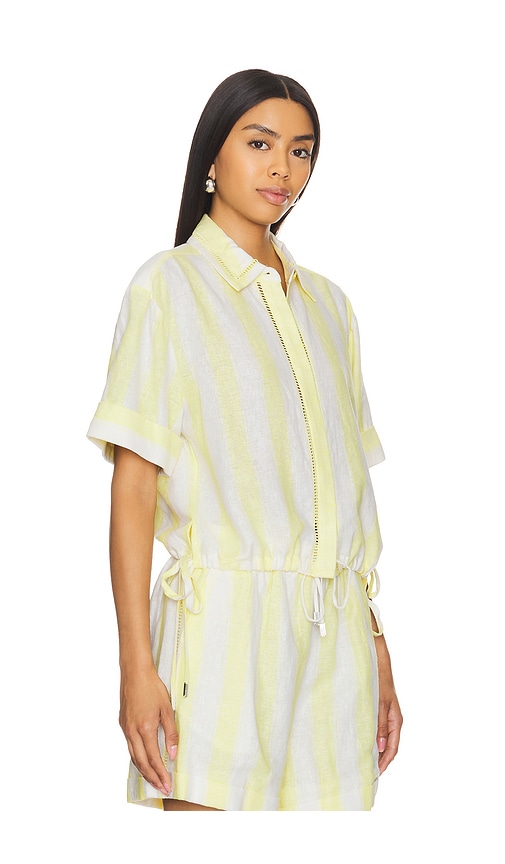 Shop Simkhai Keston Button Down Shirt In 柠檬色条纹