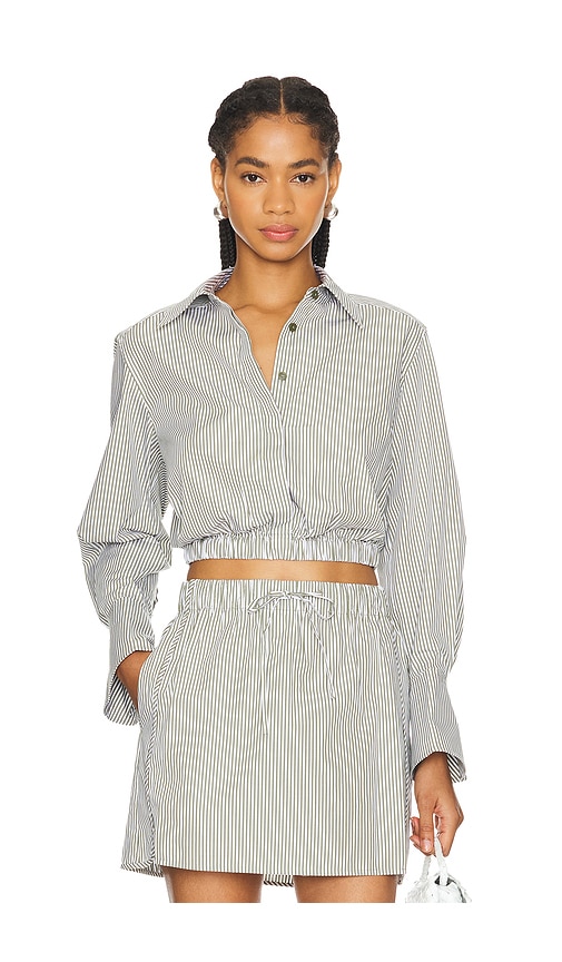 Shop Simkhai Blythe Button Down Top In Army Green Stripe